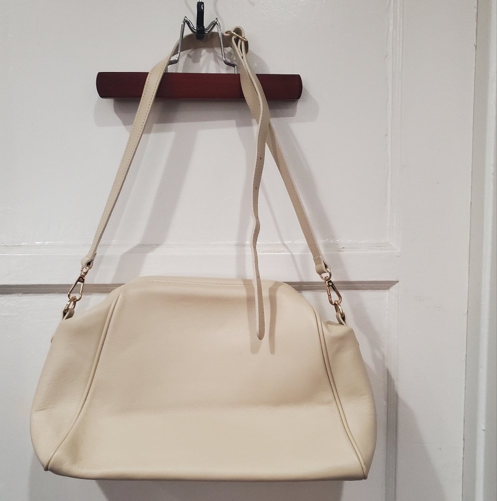 Cream Trapezoidal Shoulder Bag with Minimal Design